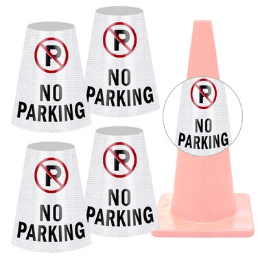 4 Pack &acirc;&euro;&oelig;No Parking&acirc;&euro; Message Collars Cone Sleeve, Bright Reflective 360&Acirc;&deg; High Visible Cone Topper, Parking Signs for Traffic Safety with Handicapped Symbol, Suit for Outdoor Road Driveway