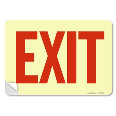SmartSign Exit Sign Label   7" x 10" Glow-in-The-Dark 9 mil Laminated Vinyl Sticker Red Color, Made in USA