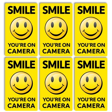 Smile You're on Camera - Security Camera Recording Decal Sticker Packs - Laminated UV Protected - Premium vinyl decal (Small, 2579 - Yellow, 6)