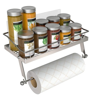 GeekDigg Paper Towel Holder with Shelf, Adhesive Wall Mount Paper Towel Holder for Kitchen &amp; Bathroom, Stainless Steel, Durable Metal Wire, No Drilling