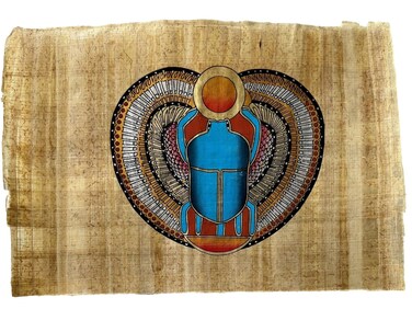 Papyrus Painting Scarab Amulet of Good Luck - Unique Ancient Egyptian Papyrus Art - Egypt Papyrus Painting - Unframed - Framable - 13x9 inches