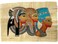 Cleopatra in Royal Vulture Crown, Tutankhamen in Nemes, Nefertiti in Modius Papyrus Egyptian Hand-Made Papyrus Painting - Unframed-Frameable - 13x9 Inches