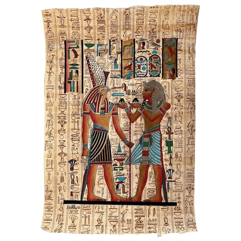 Thutmose III offering to God Horus - Temple of Queen Hatshepsut - Papyrus Painting - Authentic Art of Ancient Egypt - Egyptian Wall Decor &acirc;&euro;&ldquo; Unframed &acirc;&euro;&ldquo; Frameable - 13x17 inches