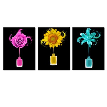 KREATIVE ARTS Manicure and Nail Art Wall Decor for Salon Room Canvas Prints Frame Art Nail Polish Brushes Posters Roses Sunflowers and Lily Pictures Flowers Painting Walls Decoration Ready to Hang