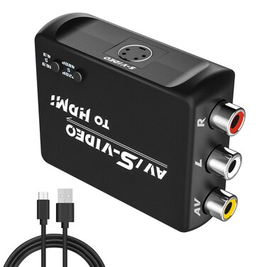 FeiEVER AV S Video to HDMI Converter   RCA to HDMI Converter   Composite CVBS Audio Video Adapter   Supports PAL/NTSC   for VCR/VHS/Xbox/PS1/PS2/SS/N64/STB/TV/PC/Blue-Ray DVD Players., Black, CVTR-2