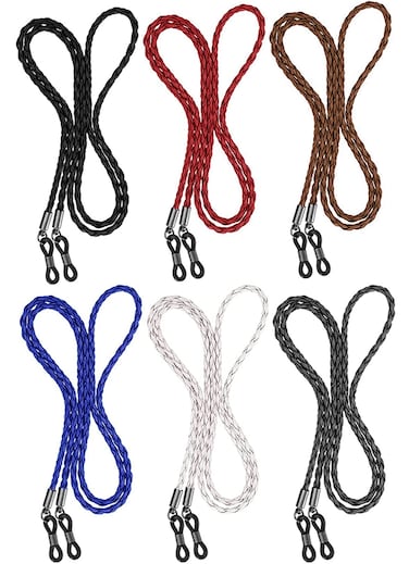 BILIONE Eyeglass Straps, 6 PCS Premium Leather Textured Braided Sunglass Necklace Chains, Eyewear Retainer for Men and Women, Glasses Cord Lanyard Around Neck for Kids