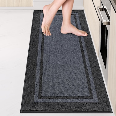 Kitchen Rugs 24" x 70", Non-Slip Machine Washable Kitchen Runner Rugs Floor Mats, Absorbent Comfort Standing Mats for Kitchen, Sink, Laundry and Hallway, Rolled Packaging, Bluish Grey &amp; Charcoal