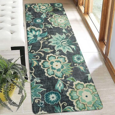 Lahome Floral Runners for Hallways - 2x6 Kitchen Runner Rugs Non Skid Washable Non-Slip Laundry Room Rug Throw Low-Plie Entryway Rug Blue Paisley Print Carpet Runner for Bedroom Bathroom Living Room