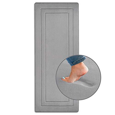 Ellendi Ultima Comfort Memory Foam Runner Rug - 24" x 60", Non-Slip Kitchen Runner - Extra-Long Bath Mat for Bathroom and Bedroom Floor (Gray)