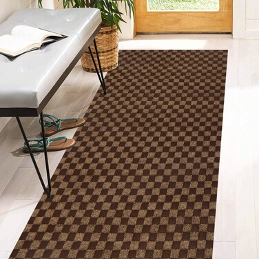 2' x 6' Runner Rugs with Rubber Backing, Indoor Outdoor Utility Carpet Runner Rugs, Checkered Brown, Can Be Used as Aisle for The RV and Boat, Laundry Room and Balcony