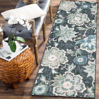 Beeiva Floral Washable Runner Rugs, 2x6 Runner Rugs Ultra Thin Blue Vintage Plant Hallway Runner Rugs with Rubber Backing, Lightweight Kitchen Runner Rug for Hallways Bedroom Entryway Laundry Room