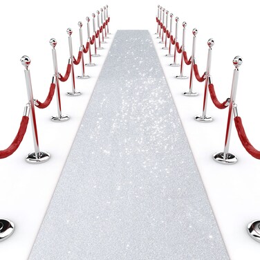 Shihanee Sequin Aisle Runner for Wedding Glitter Wedding Rug Runner with Carpet Tape Sparkly Prom Outdoor Floor Carpet Runner for Ceremony Event Halloween Christmas New Year Party(2 x 15 ft,Silver)
