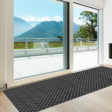 Heyroll Custom Size Hallway Runner Rug, Backed Non-Slip Waterproof Runner Rugs, Washable Outdoor Indoor Carpet Runner Rug for Floor, Entryway, Kitchen, Laundry, Balcony, Garage 2' x 6', Grid Gray
