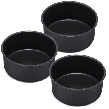 E-far 6 x 3 Inch Cake Pan Set of 3, Deep Stainless Steel Small Round Cake Pans Tin for Baking Birthday Wedding Layer Cakes, Stainless Steel Core &amp; Non-toxic Nonstick Coating, Deep &amp; Straight Side