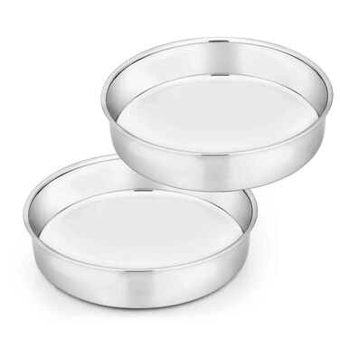 TeamFar Cake Pan Set of 2, 8 Inch Cake Pan Round Tier Cake Pan Set Stainless Steel, Healthy &amp; Heavy Duty, Mirror Finish &amp; Easy Clean, Dishwasher Safe