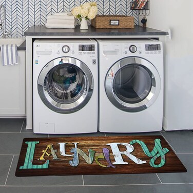 Lacomfy Wood Printed Laundry Room Mat Rug Non-Skid Rug Carpet Farmhouse Washhouse Mat Rubber Runner Rug Bathroom Rug 20 x48 inch
