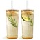 Puraville 2 Pack 20oz Glass Cups with Lids and Straws, Mason Jar High Borosilicate Drinking Glasses Iced Coffee Tumbler Smoothie Cup for Long Drinks, Amber