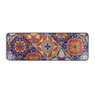 Blueangle Mexican Ceramic Tile Pattern Runner Rug 2' x 6' Non Skid Rug for Entryway Living Room Bathroom Nursery Home Decor