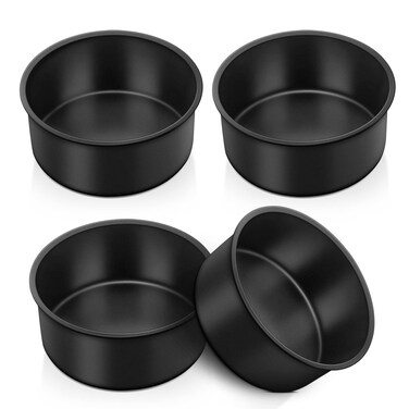 TeamFar 4 Inch Cake Pan, Mini Round Baking Layer Cake Pan Set of 4, with Non-Stick Coating Stainless Steel Core for Birthday, Party, Wedding, Healthy &amp; Heatproof, Release Easily &amp; Easy Clean
