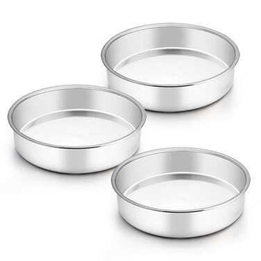 TeamFar 8 Inch Cake Pan, 3 Pcs Round Cake Pan Tier Cake Pan Set Stainless Steel, Healthy &amp; Heavy Duty, Mirror Finish &amp; Easy Clean, Dishwasher Safe