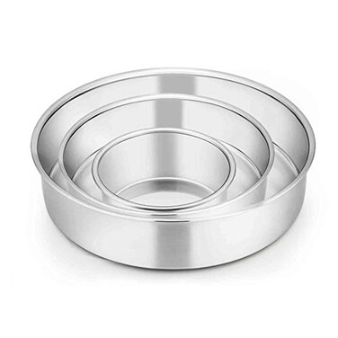 TeamFar Cake Pan, 4'' / 6'' / 8'', Stainless Steel Round Baking Tier Cake Pans Set, for Baking Steaming Serving, Healthy &amp; Heavy Duty, Mirror Finish &amp; Dishwasher Safe - 3 PCS