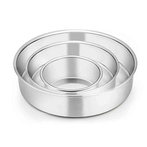TeamFar Cake Pan, 4&#39;&#39; / 6&#39;&#39; / 8&#39;&#39;, Stainless Steel Round Baking Tier Cake Pans Set, for Baking Steaming Serving, Healthy &amp; Heavy Duty, Mirror Finish &amp; Dishwasher Safe - 3 PCS