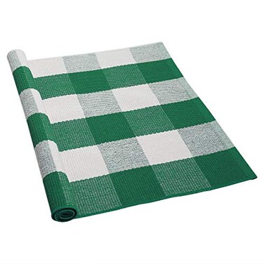 uxcell Buffalo Check Rug,Plaid Outdoor Rug,Layered Door Mat,Cotton Gingham Rugs,Floor Mat for Front Porch/Runner/Bedroom/Kitchen/Farmhouse 35"x24" Green &amp; White