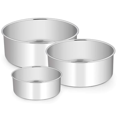 E-far Cake Pan Set of 3 (4&acirc;&euro;&trade;&acirc;&euro;&trade;/6&acirc;&euro;&trade;&acirc;&euro;&trade;/8), Deep Stainless Steel Round Cake Pans Tins for Wedding Birthday, Non-toxic &amp; Dishwasher Safe, Mirror Finish &amp; Straight Side