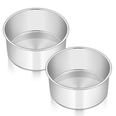 E-far 6 x 3 Inch Round Cake Pans, Stainless Steel Deep Cake Baking Pan Tin for Birthday Wedding Party Chiffon Cheesecake, Healthy Metal &amp; Straight Side, Oven &amp; Dishwasher Safe - Set of 2