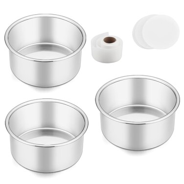 TeamFar 4 Inch Cake Pans, 3 PCS Stainless Steel Mini Round Cake Pans for Baking, Non-Toxic &amp; Non-Stick, Mirror Finish &amp; Dishwasher Safe