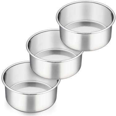 P&amp;P CHEF 6'' x 2.95'' Deep Cake Pan, Stainless Steel Round Baking Pans, 3Pcs for Birthday Wedding Christmas, Non Toxic &amp; Healthy, One-piece Construction &amp; Deep Side, Oven &amp; Dishwasher Safe