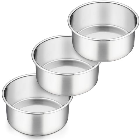 P&amp;P CHEF 6&#39;&#39; x 2.95&#39;&#39; Deep Cake Pan, Stainless Steel Round Baking Pans, 3Pcs for Birthday Wedding Christmas, Non Toxic &amp; Healthy, One-piece Construction &amp; Deep Side, Oven &amp; Dishwasher Safe