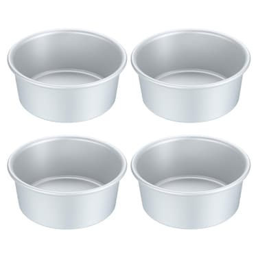 uxcell 4 Pcs Non-Stick Round Cake Pan 4.5" Aluminium Alloy Round Cake Baking Pan - for Wedding Birthday Christmas Cake Baking, Silver Tone
