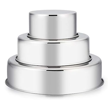 E-far Cake Pan Set of 3 (4 inch/6 inch/8 inch), Stainless Steel Small Round Layer Cake Baking Pans, Perfect for Tier Smash Cake, Non-Toxic &amp; Healthy, Mirror Finish &amp; Dishwasher Safe