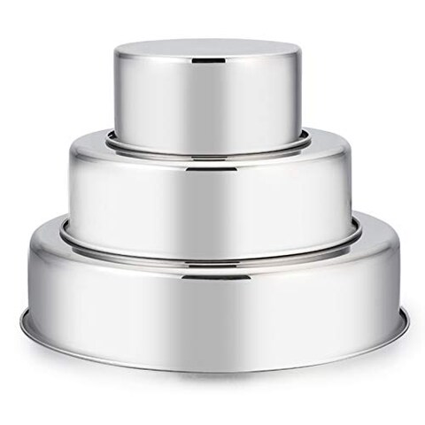 E-far Cake Pan Set of 3 (4 inch/6 inch/8 inch), Stainless Steel Small Round Layer Cake Baking Pans, Perfect for Tier Smash Cake, Non-Toxic &amp; Healthy, Mirror Finish &amp; Dishwasher Safe