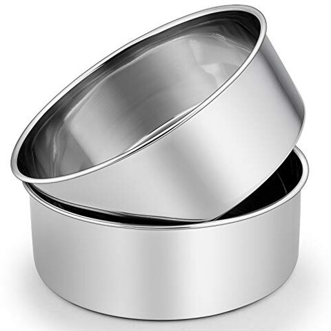 8 x 3 Inch Cake Pans Set of 2, P&amp;P CHEF Round Baking Pan Stainless Steel Layer Birthday Wedding Cake Oven Pans, Non Toxic &amp; Heavy Duty, Deep Side &amp; Mirror Finish, Easy Clean &amp; Dishwasher Safe