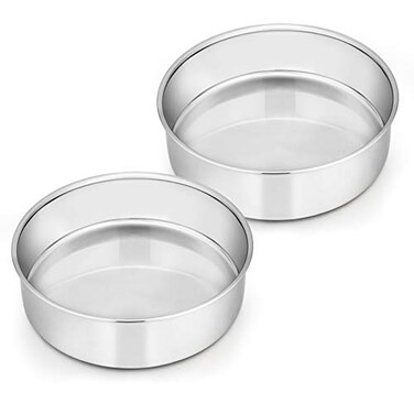 E-far 6 Inch Cake Pan Set of 2, Stainless Steel Round Smash Cake Baking Pans, Non-Toxic &amp; Healthy, Mirror Finish &amp; Dishwasher Safe