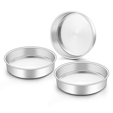 Onader 8 Inch Round Cake Pan Stainless Steel Baking Pan Set of 3 Birthday Wedding Cake Tin