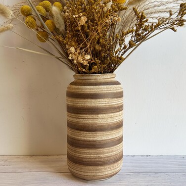 LIFFY Rustic Brown Vase Flowers for Home Decor Farmhouse, Wide Mouth Vase, Modern Pampas Grass Vase, Large Bohemia Ceramic Vase, Special Textures for Living Room Decoration, Table, Shelf, 8 Inch