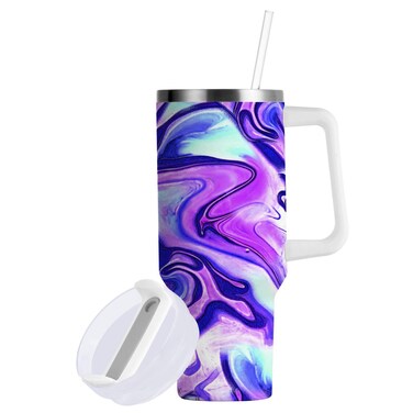 Boccsty Swirl Blue Purple Galaxy Insulated Tumblers Reusable Stainless Steel Tumbler 30 oz Cup Coffee Travel Mug Water Bottle with Handle &amp; Flip Straw for Home Office Car