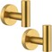 Angle Simple Bathroom Towel Hook 2 PCS, SUS304 Stainless Steel Bath Towel Robe Coat Holder, Heavy Duty Wall Hook, Brushed Gold