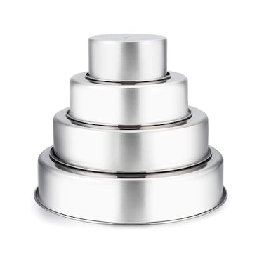 TeamFar Cake Pan, 4'' &amp; 6'' &amp; 8'' &amp; 9 &Acirc;&frac12;'', Stainless Steel Round Cake Pan Tier Baking Cake Pans Set, for Baking Steaming Serving, Healthy &amp; Heavy Duty, Oven Safe &amp; Dishwasher Safe - Set of 4