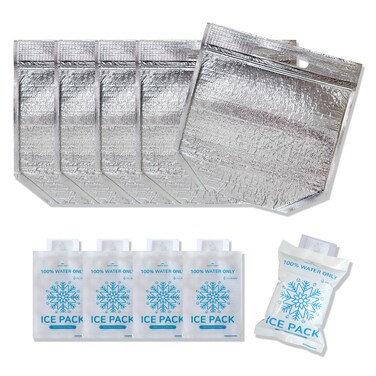 Insulated Lunch Bag with Zip Lock &amp; Handle, Reusable Cool &amp; Thermal Bags, Cooler Pouch, Hot &amp; Cold, Ideal for Sandwich, Snack, Drink, Grocery, Camping (Large_5 bags 13.4 x 11.8 inches + 5 Ice packs)