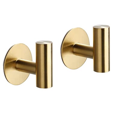 XUANHEY Adhesive Hooks, Bathroom Towel Hooks 2 Pack Shower Hooks Heavy Duty Rostfreier Stahl Wall Hooks for Bathroom Bedroom Door Rustproof Waterproof for Coat Towels Robe Keys Bath Towel (Gold 2PC)