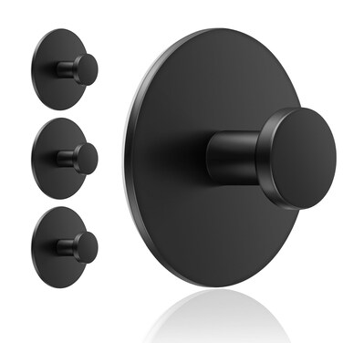 bussdis Multifunctional Towel Hooks for Bathroom Wall - Extra Sticky Stainless, Holds up to 12LB, Coat Hooks Wall Hooks, Adhesive Door Holder Hanger Shower Accessories, Matt Black Heavy Duty