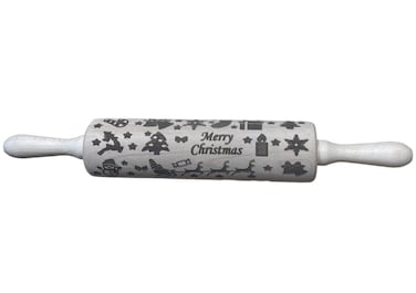 EFO 1.Embossed Rolling Pin with Engraved Christmas Design - Decorative Dough Roller - Cake Baking Accessories to Make Unique Bakes and Pottery - Beautifully Handmade Patterned Rolling Pin 40cm