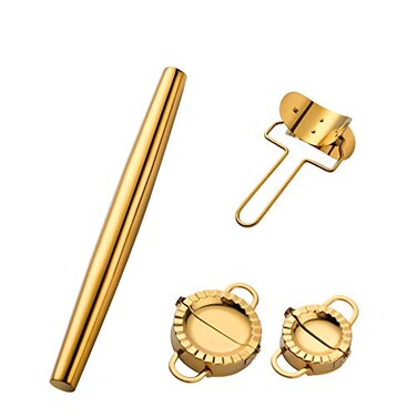 Buyer Star Rainbow rolling pin-15.8-inch Professional Rolling Pin Fondant, Dumplings, Cookies, Pizza Dough, Pasta, Pie Crust, Pastry - Metal French Rolling Pin Roller (GOLD)