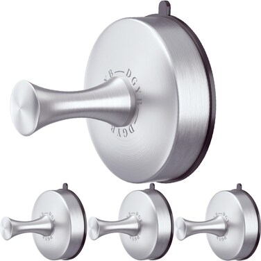 DGYB Suction Cup Hooks for Shower Set of 4 Hand Towel Hooks for Bathrooms Brushed Shower Hooks for Inside Shower Stainless Suction Bathroom Hooks for Towels 11 Lb Removable Wall Hooks for Hanging