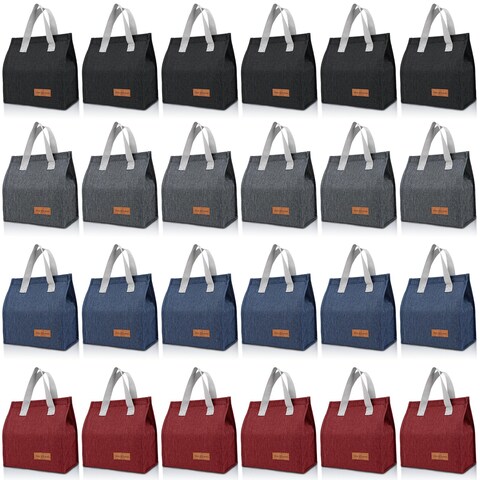 VZZNN 24 Pack Lunch Bags Bulk,Insulated Reusable Lunch Bags with Aluminum for Women Men,Leakproof Tote Large Lunch Box for Office,Work,Beach or Travel,Multicolor