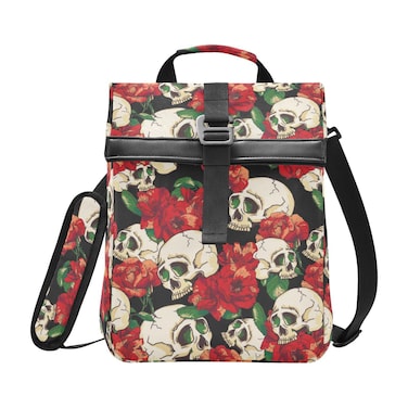 Insulated Lunch Bags Women Men, Skull and Flower Portable Reusable Thermal Meal Tote Cooler Bag Organizer, Adjustable Shoulder Strap, Handle